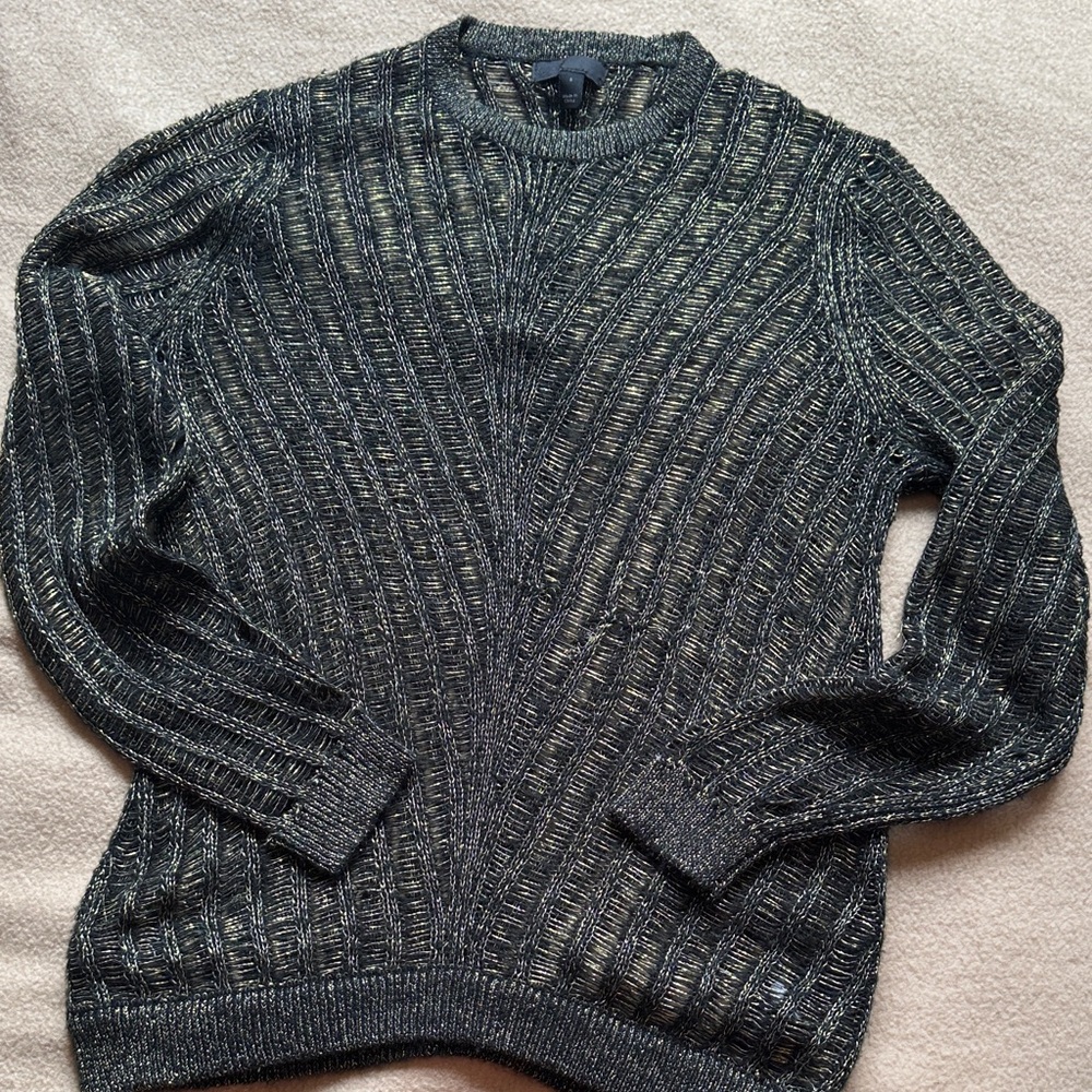 ASOS Men's Black and metallic gold Mesh laddering Crewneck Sweater